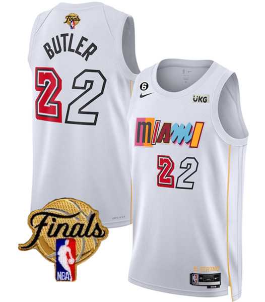 Mens Miami Heat #22 Jimmy Butler White 2023 Finals City Edition With NO.6 Patch Stitched Basketball Jersey Dzhi